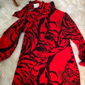 AKIRA Red and Black Tiger Print Midi Dress